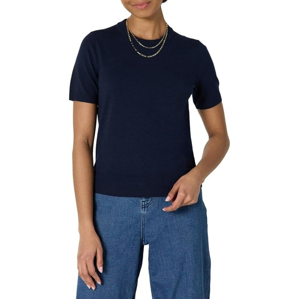 Amazon Essentials Women's Pullover Sweater Top X-LARGE Navy Short Sleeve Regular